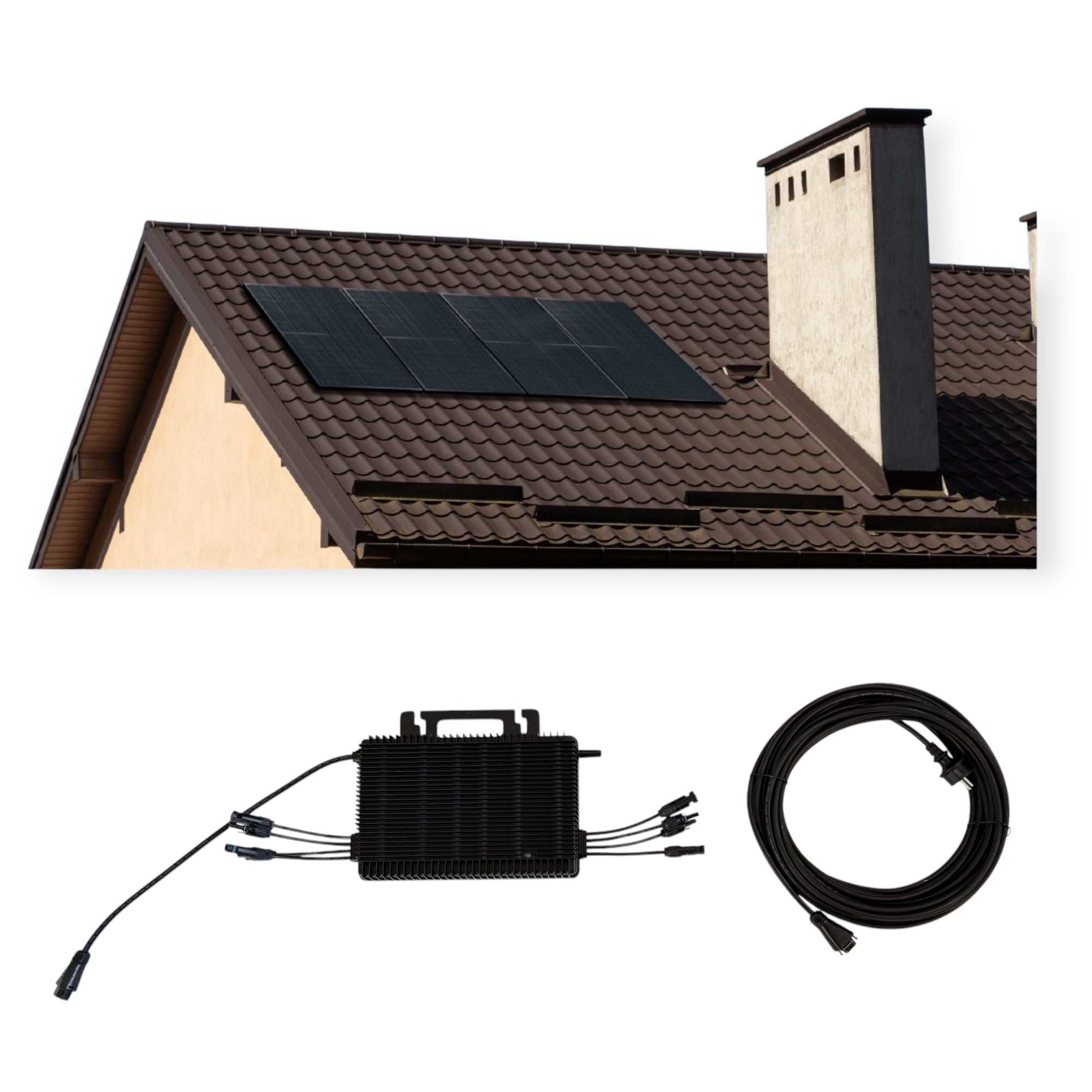 Kraftwerk Ziegeldach mit Mikrowechselrichter 450W - 1.800W Bifazial