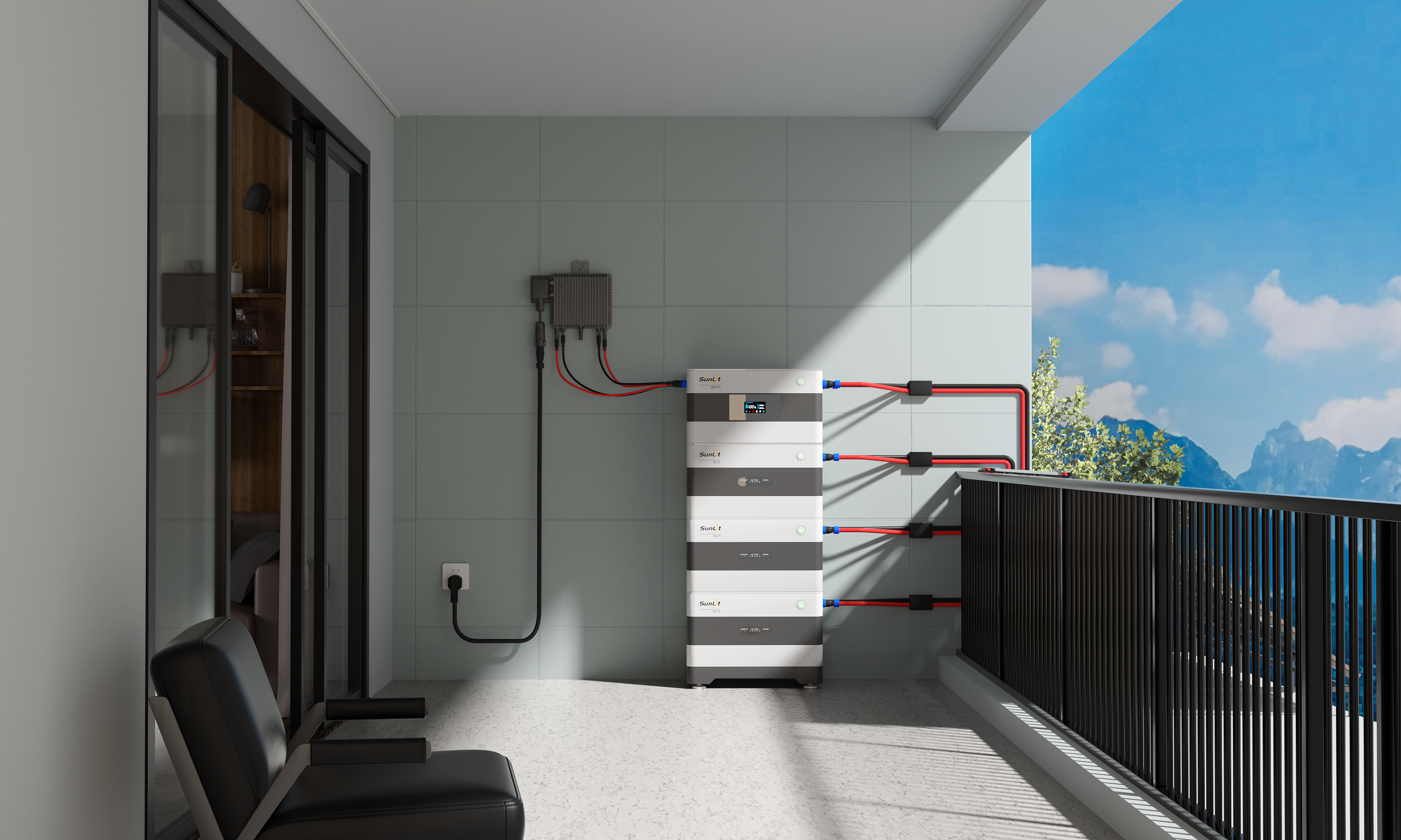 Kraftwerk Balkon Rund mit Speicher 450W - 1.800W Bifazial