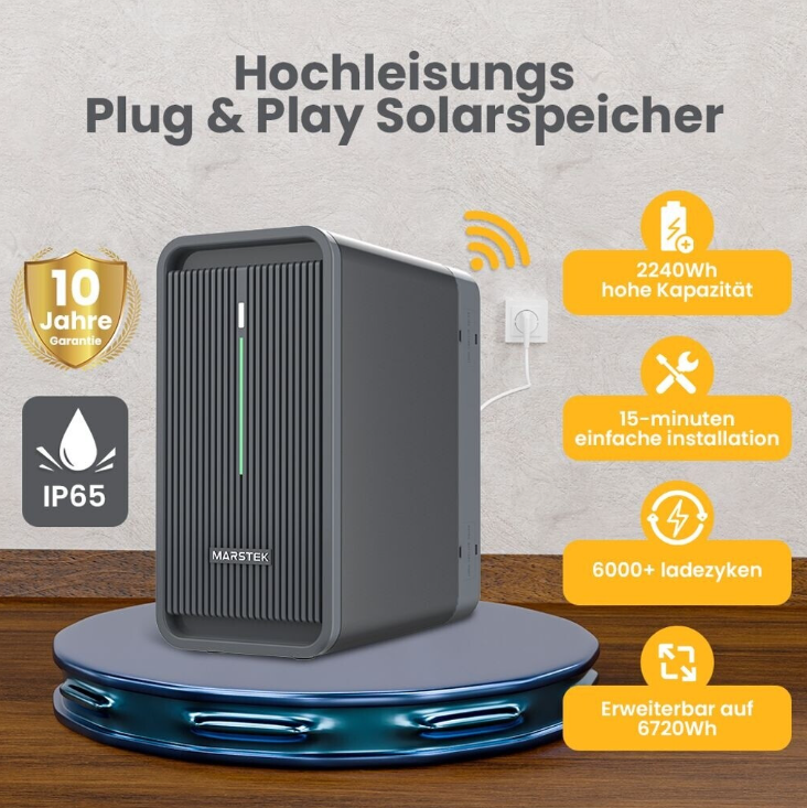Marstek Balkonkraftwerk mit 910 Watt PV-Leistung + 2240 Wh Speicher inkl. Marstek 800W Mikrowechselrichter