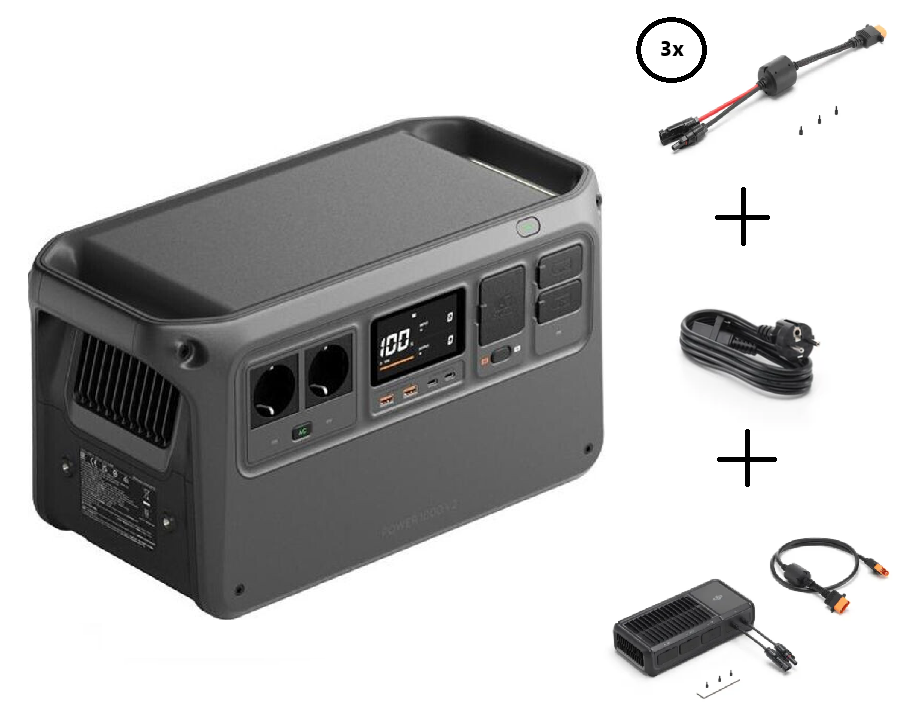 DJI Power 1000 V2 – Hochleistungs-Powerstation 1.024 Wh / 2600 W Output + 1.8kW Superschnellladegerät XT90 zu MC4 + 1.8kW Solar/Auto Superschnellladegerät 0% MwSt. (gem. § 12 Abs. 3 UStG)