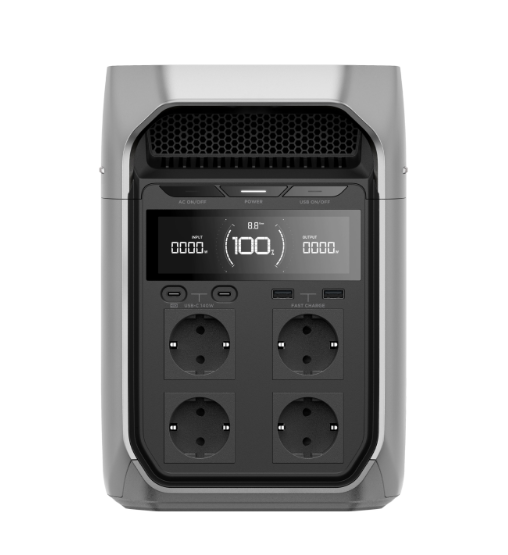 EcoFlow DELTA 3 Plus Tragbare Powerstation + PowerStream 600W/800W + 2x Solarmodul 455W Full BLK