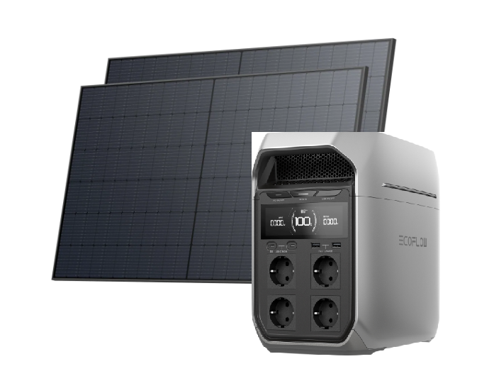 EcoFlow DELTA 3 Plus Tragbare Powerstation + 2x Solarmodul 455W Full BLK