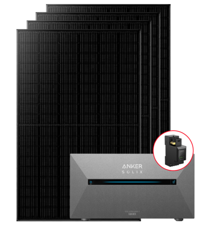 Balkonkraftwerk mit Anker All-in-One Lösung für Heimspeicher (1,6 kWh) mit 1820W N typ Glas-Glas Vollschwarz Solarmodule und Smarter Zähler