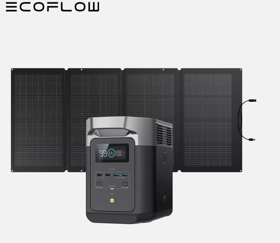 EcoFlow Delta 2 Tragbare Powerstation (1,024 kWh) + EcoFlow 220W Tragbares Solarpanel