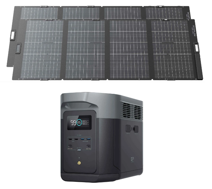 EcoFlow Delta 2 Max Tragbare Powerstation (2,048 kWh) + 2x EcoFlow 220W Tragbares Solarpanel