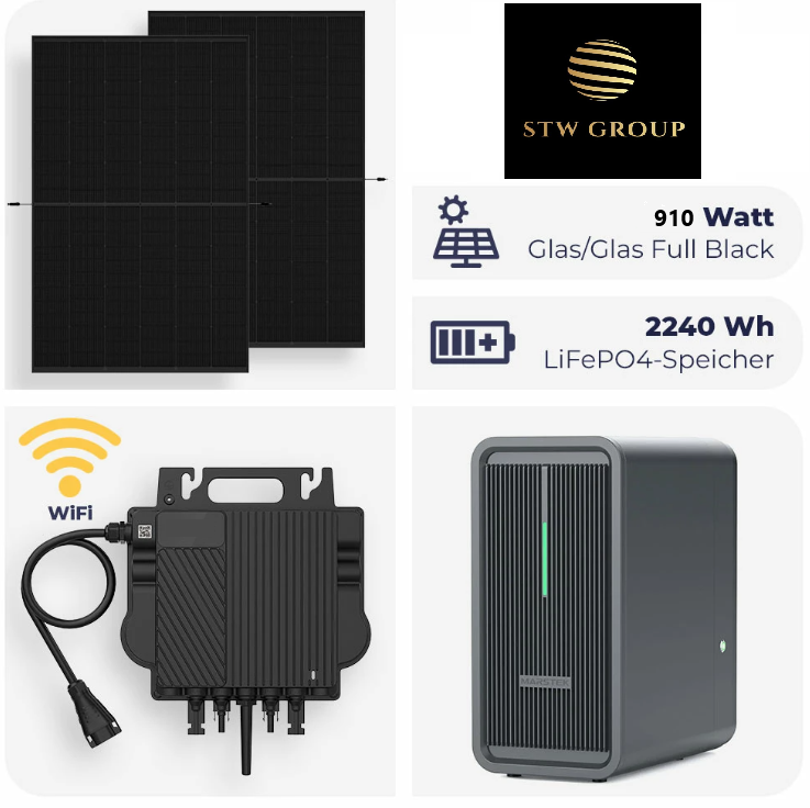 Marstek Balkonkraftwerk mit 910 Watt PV-Leistung + 2240 Wh Speicher inkl. Marstek 800W Mikrowechselrichter