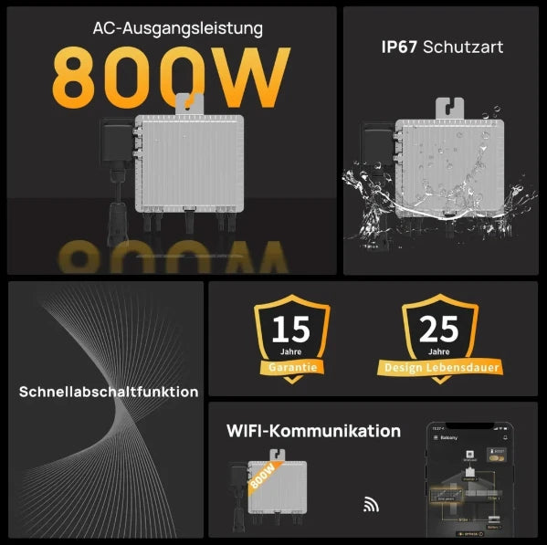 Balkonkraftwerk 800W Starter Set (2 Module + Wechselrichter)
